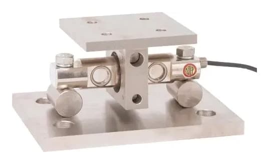 Weigh module: a load cell held between mounting plates, ready to sit under a vessel leg