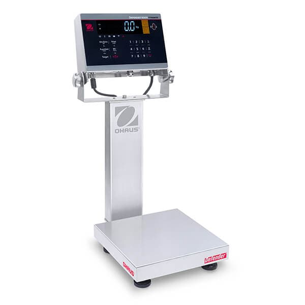 Stainless washdown bench scale with its indicator on a column