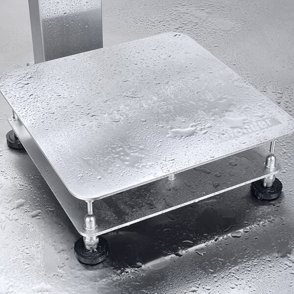 Stainless washdown scale base, wet from a hose-down